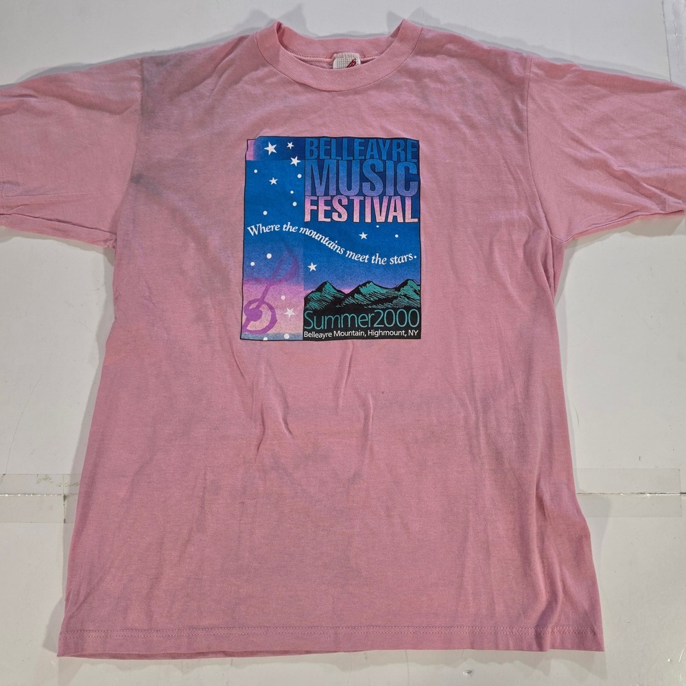 Vintage Jerzees Belleayre Music Festival 2000 T-Shirt Pink Mens Large USA Made